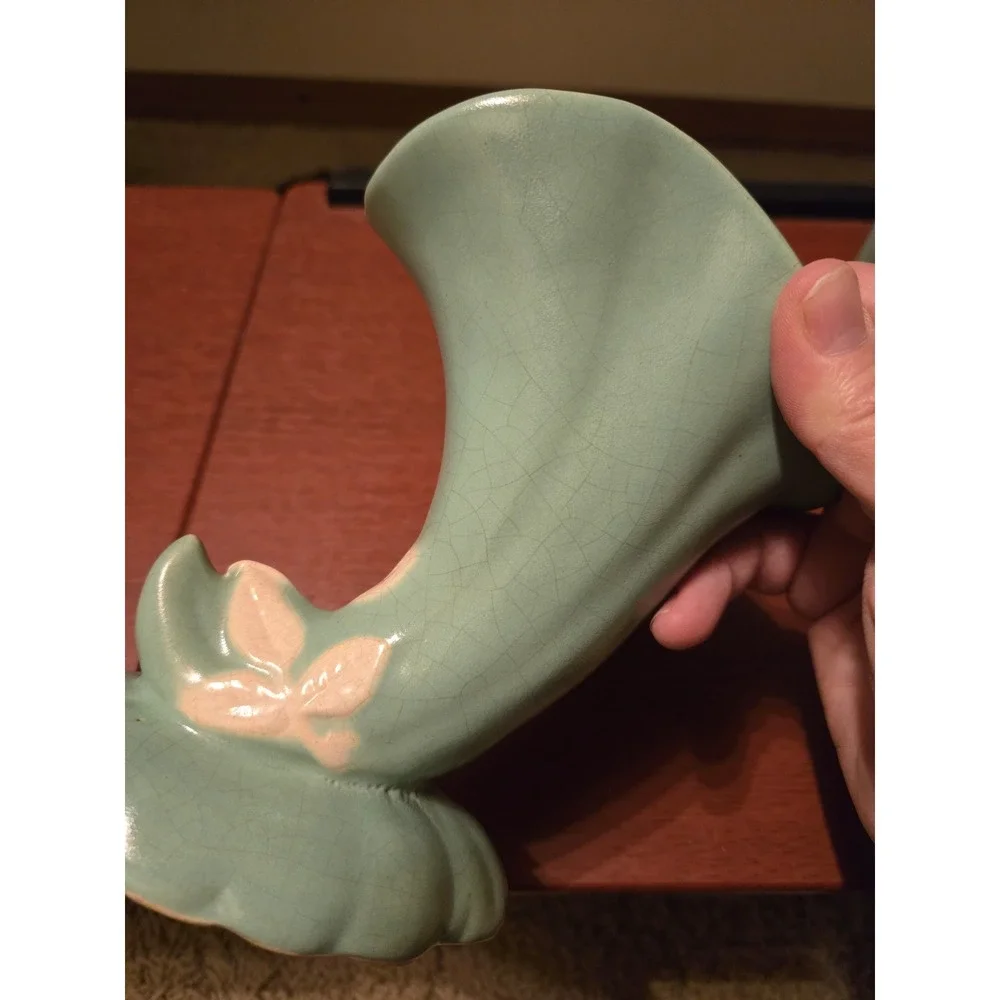 Vintage 1930s Weller Pottery Cameo Rose Set -Rectangular Vase & Cornucopia Vase